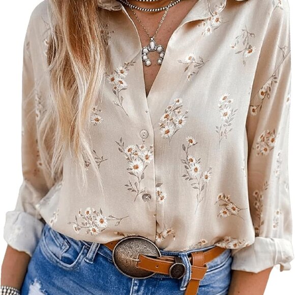 Tops - Versatile Women's Floral Printed Button Down Blouse - Perfect for Every Occasion